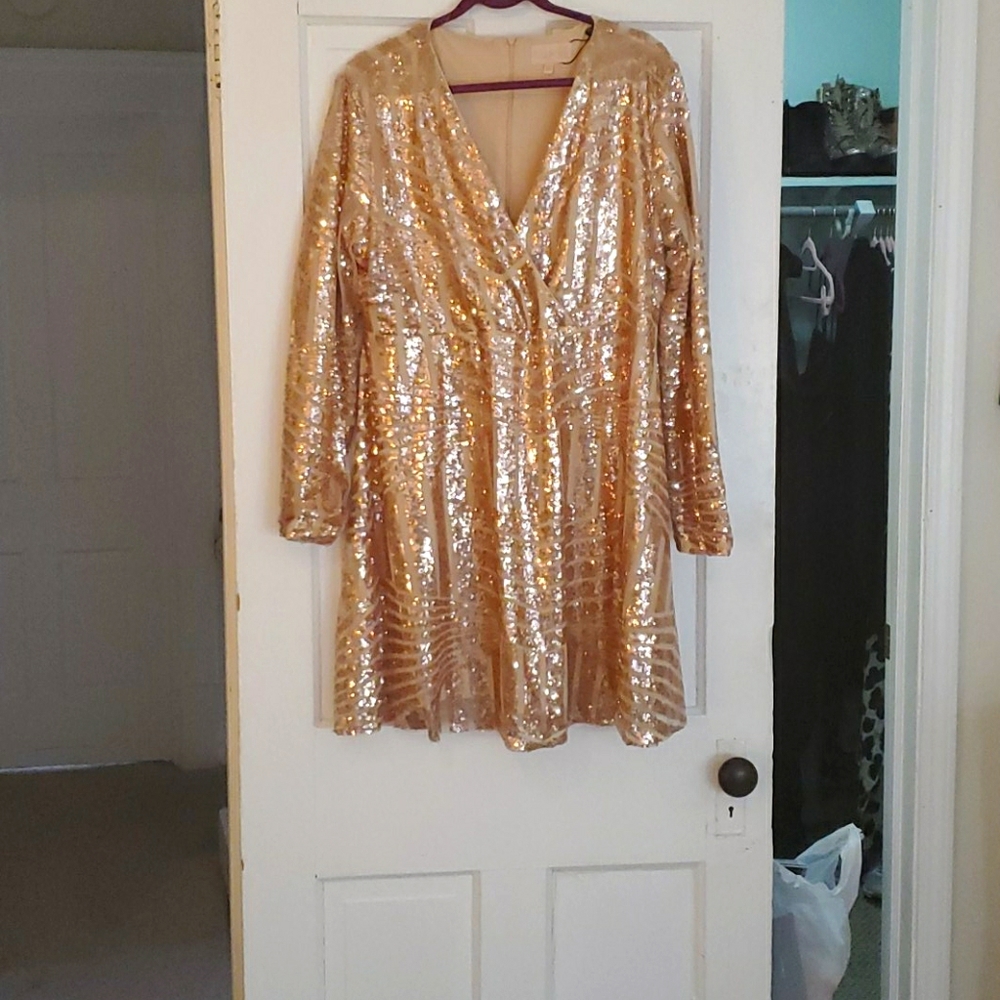 Sequin rose gold mini skater dress